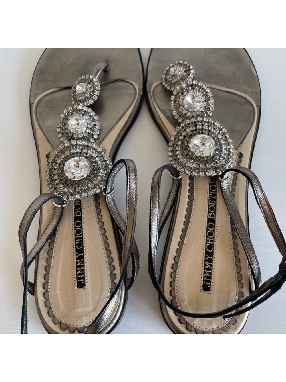 Jimmy Choo Silver Crystal Embellished Sandals